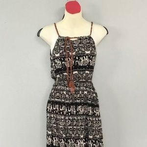 Summer Midi Dress Black White Elastic Waist